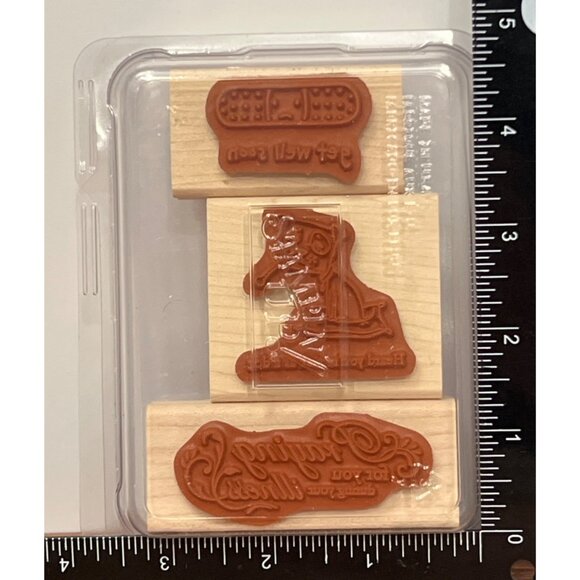 STAMPIN' UP! WELLNESS WISHES Wood Mounted Rubber Stamp set of 3 BANDAID GET WELL - Picture 3 of 5